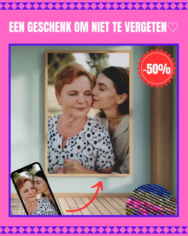 Diamond painting maken van eigen foto als creatief moederdag cadeau
