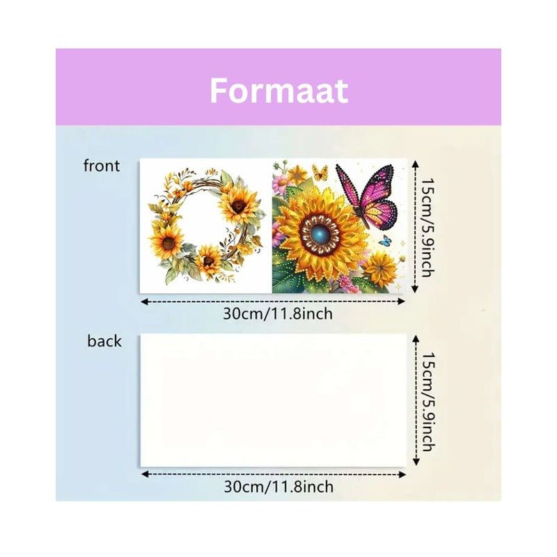 Diamond Painting Kaarten - Zonnebloem met Vlinders en Vogels - detail