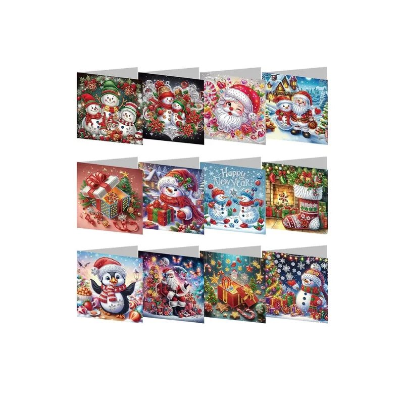 Diamond Painting Kerstkaarten - Schattige Kerstmix - 12 Stuks - Glittercraft
