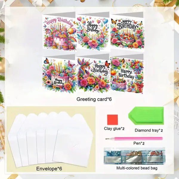 Diamond Painting Kaarten - Verjaardag - Bloemen & Fantasie - Pakketinhoud
