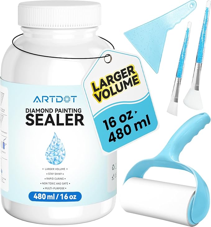 Artdot diamond painting sealer 480 ml met slider, roller en borstels – kit voor verzegelen en beschermen van canvas