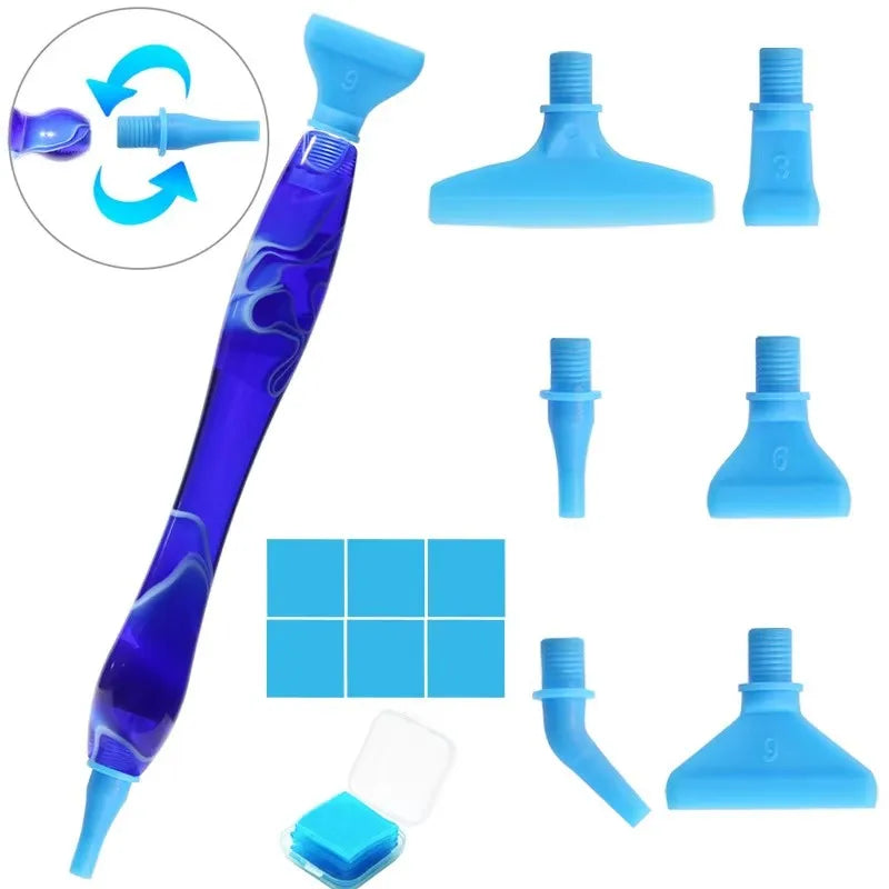 Blauwe ergonomische diamond painting pen details - ideaal voor het leggen van meerdere steentjes en comfort