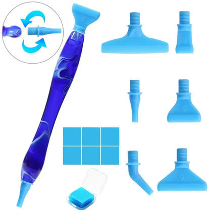 Blauwe ergonomische diamond painting pen details - ideaal voor het leggen van meerdere steentjes en comfort