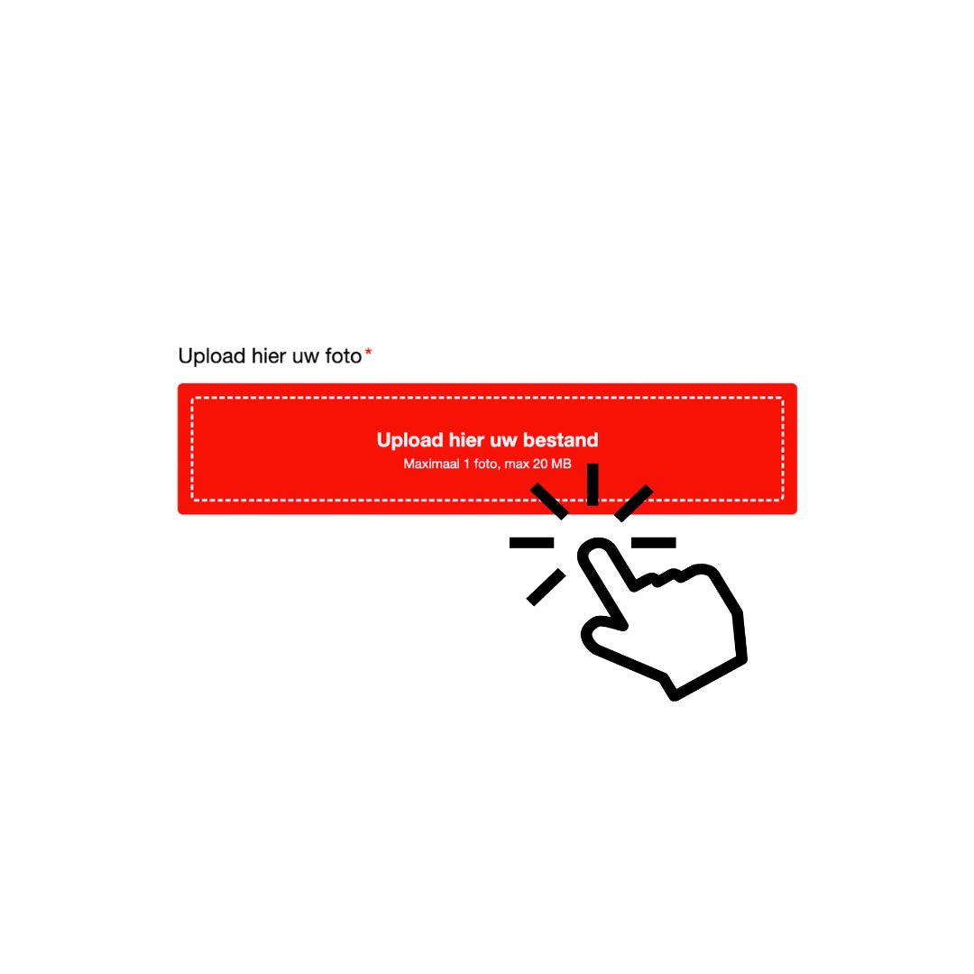 Stap 1: upload je eigen foto door op het rode vakje te klikken
