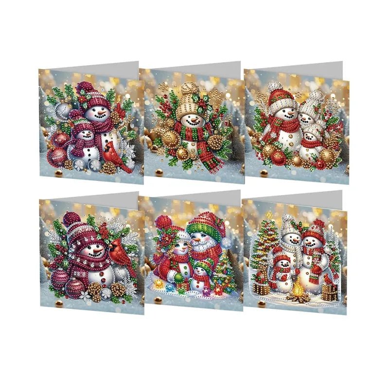 Diamond Painting Kerstkaarten Sneeuwpoppen - 6 Stuks - Glittercraft