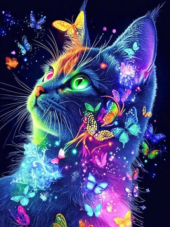 Diamond painting kitten 30x40 cm met kleurrijke kat en vlinders, creatieve hobby voor ontspanning en decoratie