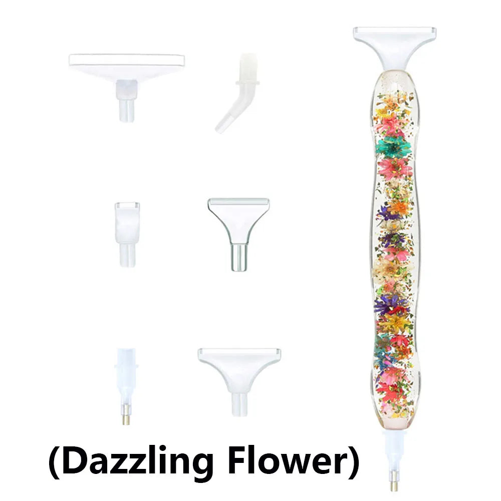 Diamond painting pen met 6 opzetstukjes met bloemen ideaal voor het leggen van meerdere steentjes
