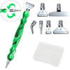 Groene diamond painting pen met draaikop en 6 metalen opzetstukjes voor precisiewerk en meerdere steentjes tegelijk