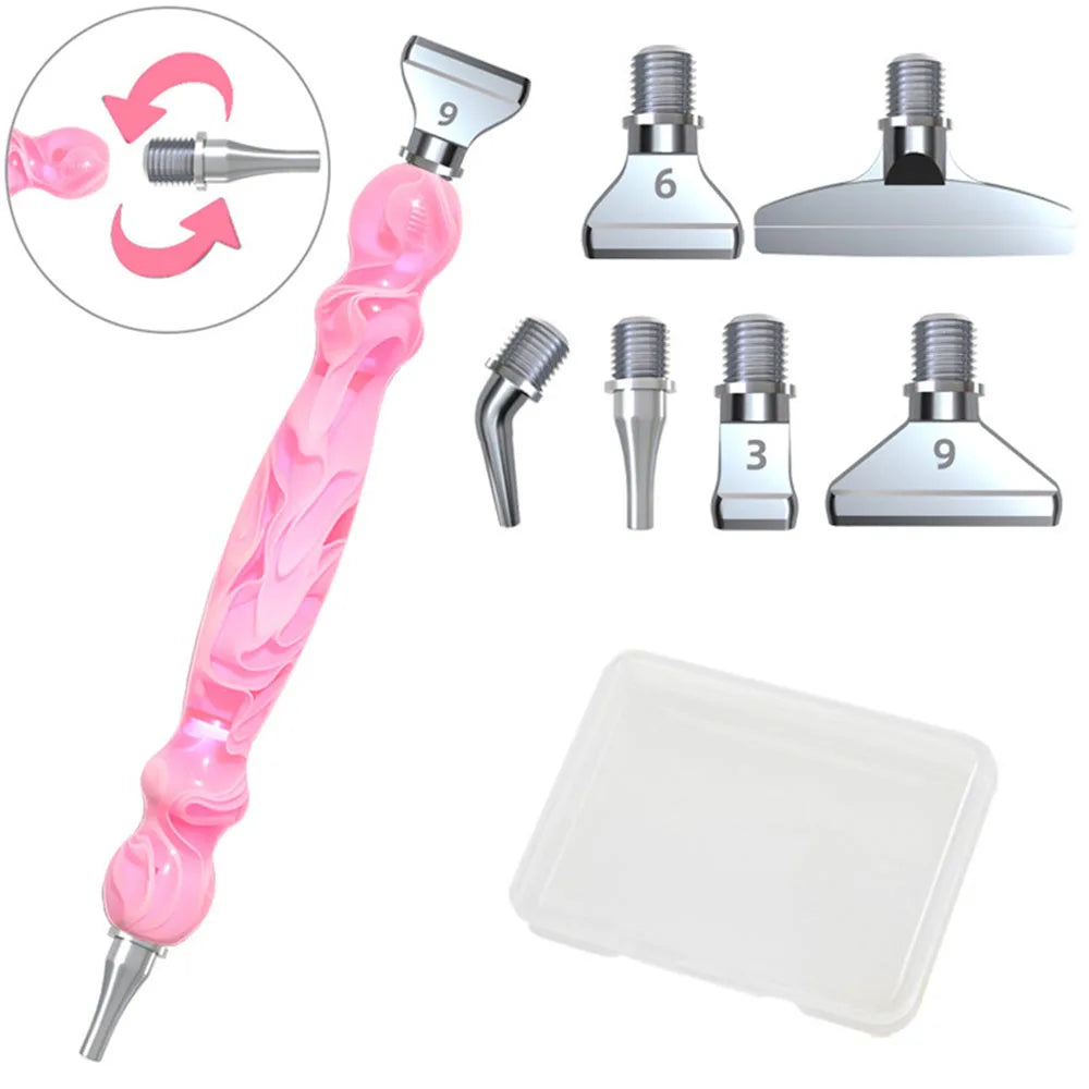 Diamond painting pen met metalen opzetstukjes en draaikop, inclusief precisiepunten en multi-placers voor steentjes
