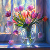 Diamond painting vaas met bloemen 40x40 cm met roze tulpen, creatieve hobby voor ontspanning en decoratie