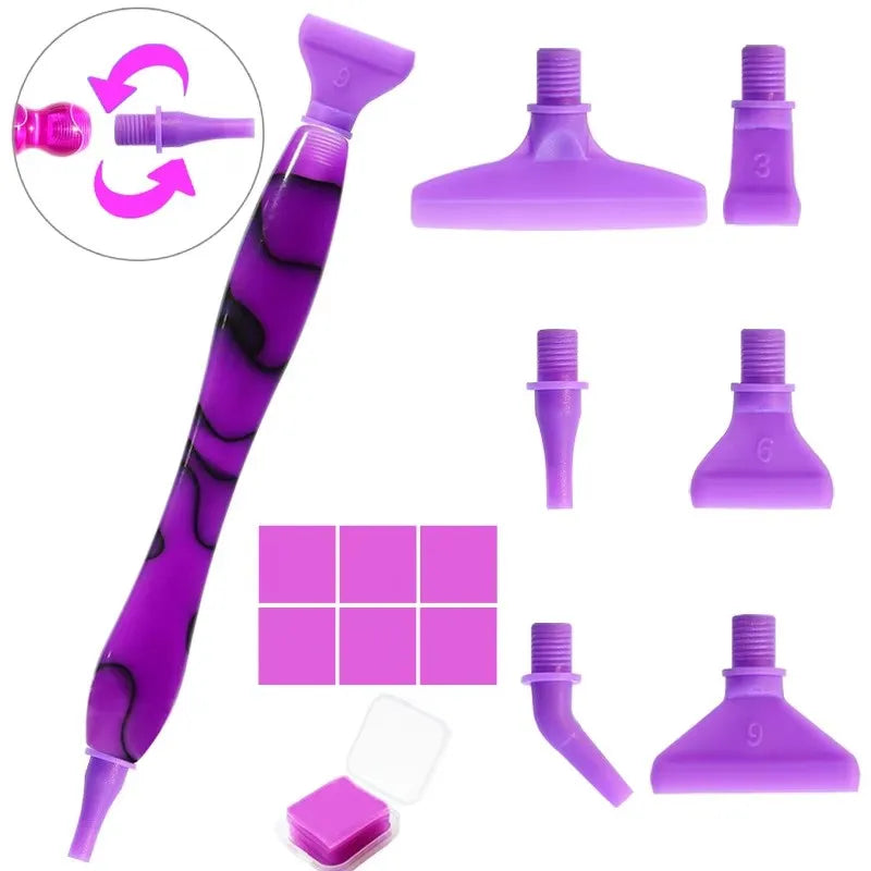 Paarse ergonomische diamond painting pen details - ideaal voor het leggen van meerdere steentjes en comfort