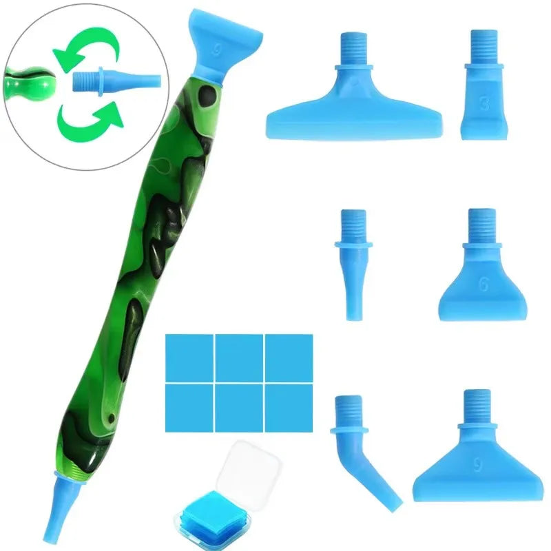 Groen met blauwe ergonomische diamond painting pen details - ideaal voor het leggen van meerdere steentjes en comfort